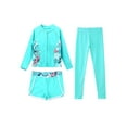 thumbnail image 3 of Yeahdor Kids Girls 3Pcs Rash Guard Swimsuit Set Long Sleeve Swim Jacket with Shorts Leggings Full Body Swimwear Green 14, 3 of 7