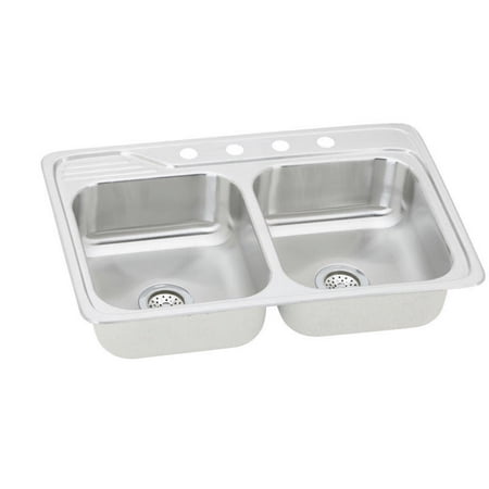 Elkay ECC33221 Gourmet Celebrity Stainless Steel Double Bowl Top Mount Sink with Single Faucet Hole