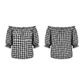 thumbnail image 3 of Setooff Womens Shirts, Gingham Off Shoulder Bubble Sleeve Shirts for Women, Elastic Ruffle Neck Loose Casual Summer Blouse, 3 of 7