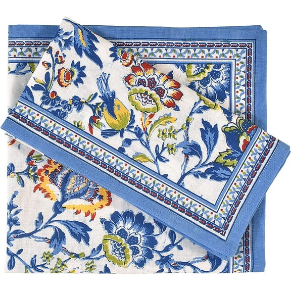 Fingercraft Cloth Napkin, Cotton Linen Blend Printed Table Napkins, Soft and Absorbent Fabric, 12 piece , 20x20In Blue Floral