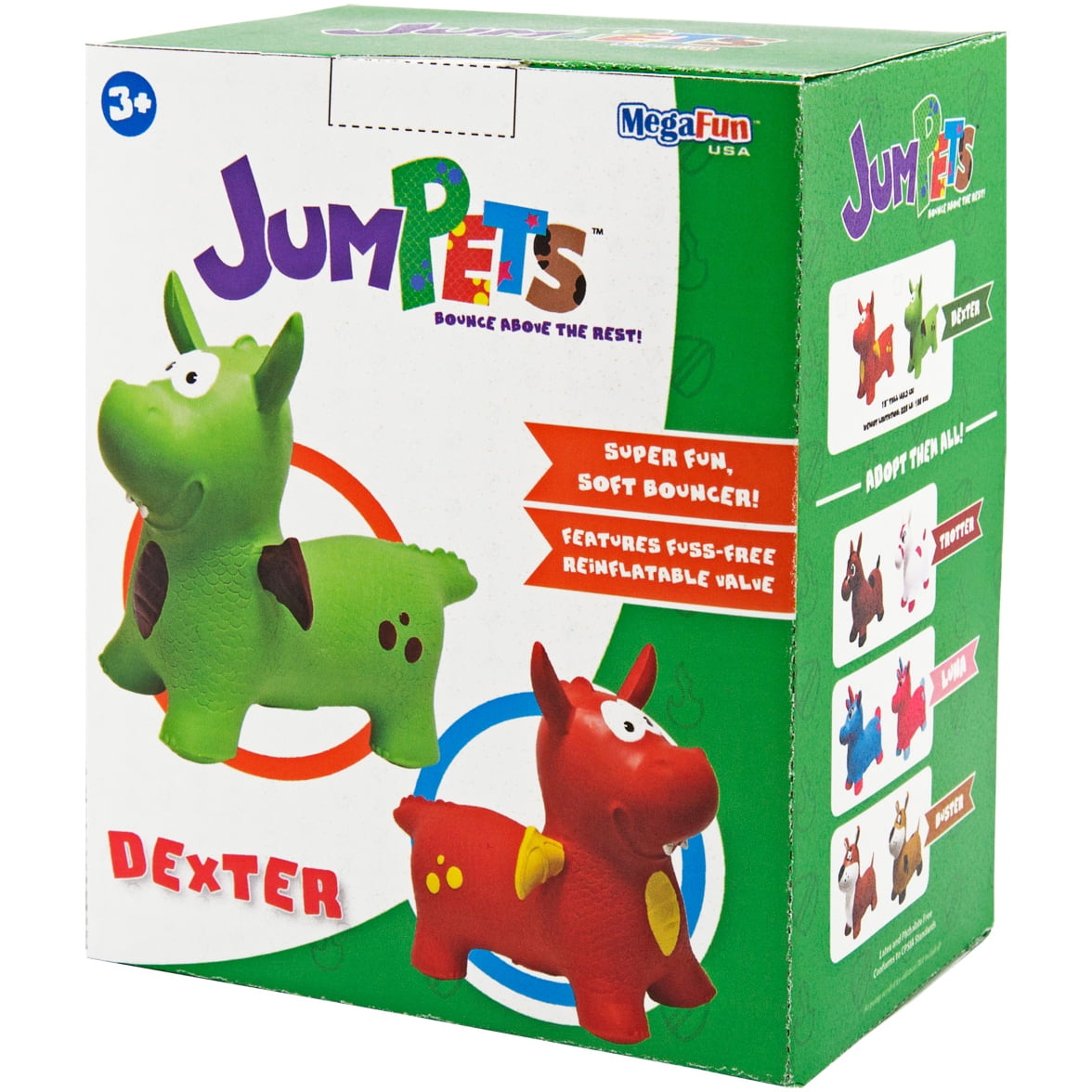 Jumpets Dexter the Dragon Green 19" Tall Bouncer Ride On Inflatable Toy Animal 