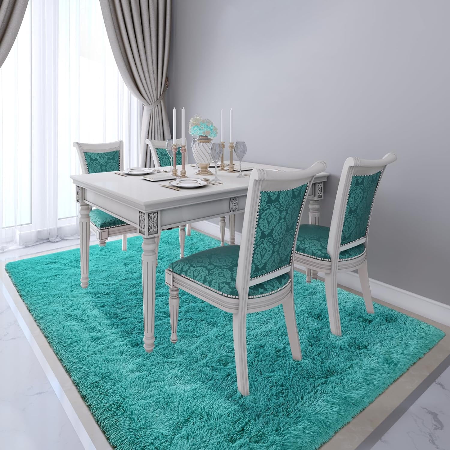 Homore Cute Fluffy Velvet Carpet Soft Washable Area Rugs for Bedroom/ Living Room Decoration,8'x10',Blue
