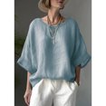 thumbnail image 3 of Dsseng Chemise Décontractée Ample pour Femmes Grande Taille Col Rond - Tissu Léger Respirant Design Épaule Confortable Lavable en Machine Polyvalent pour Printemps Été Automne, 3 of 7
