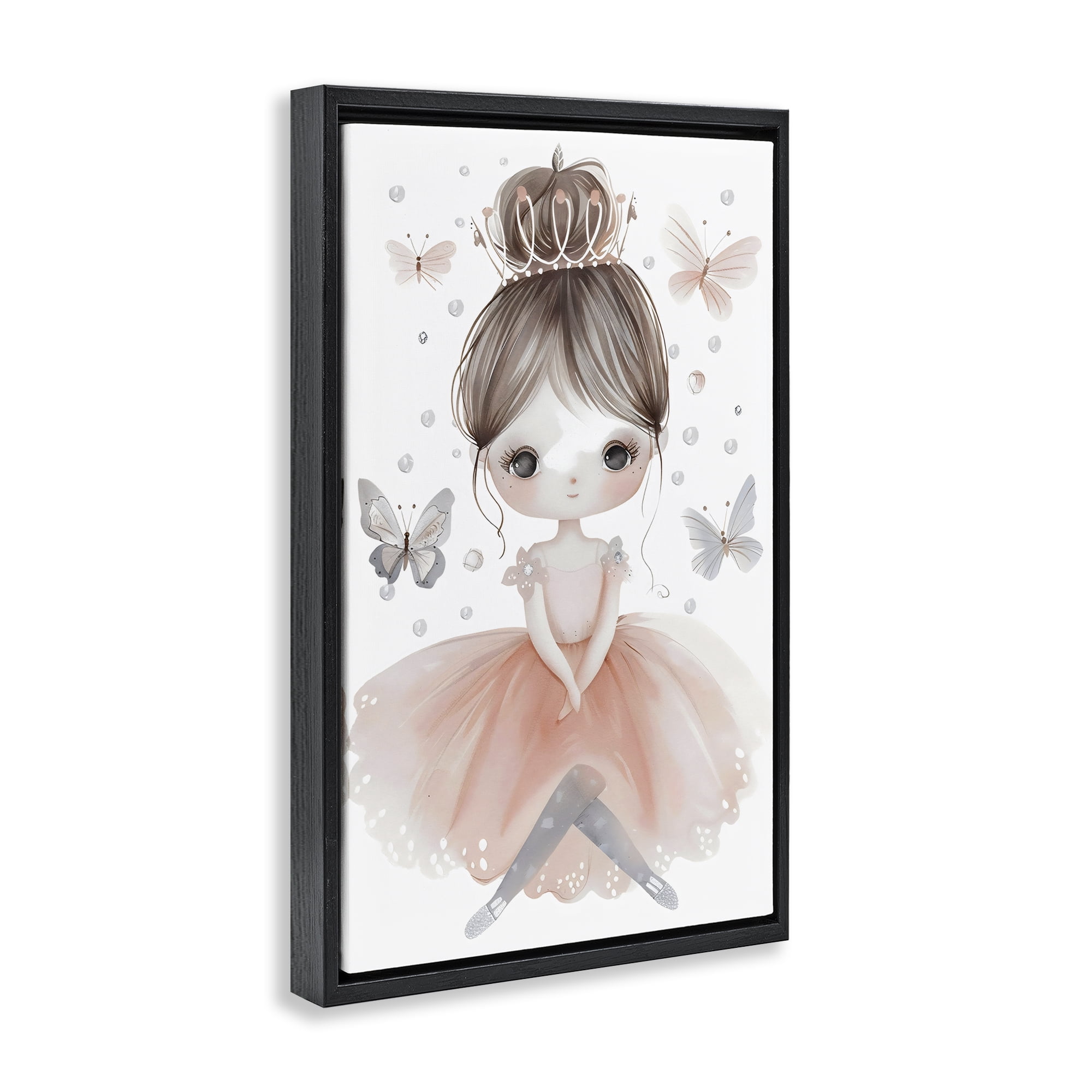 Stupell Industries Sweet Butterfly Fairytale Princess Black Framed Floater Canvas Wall Art, design by Creative Studio
