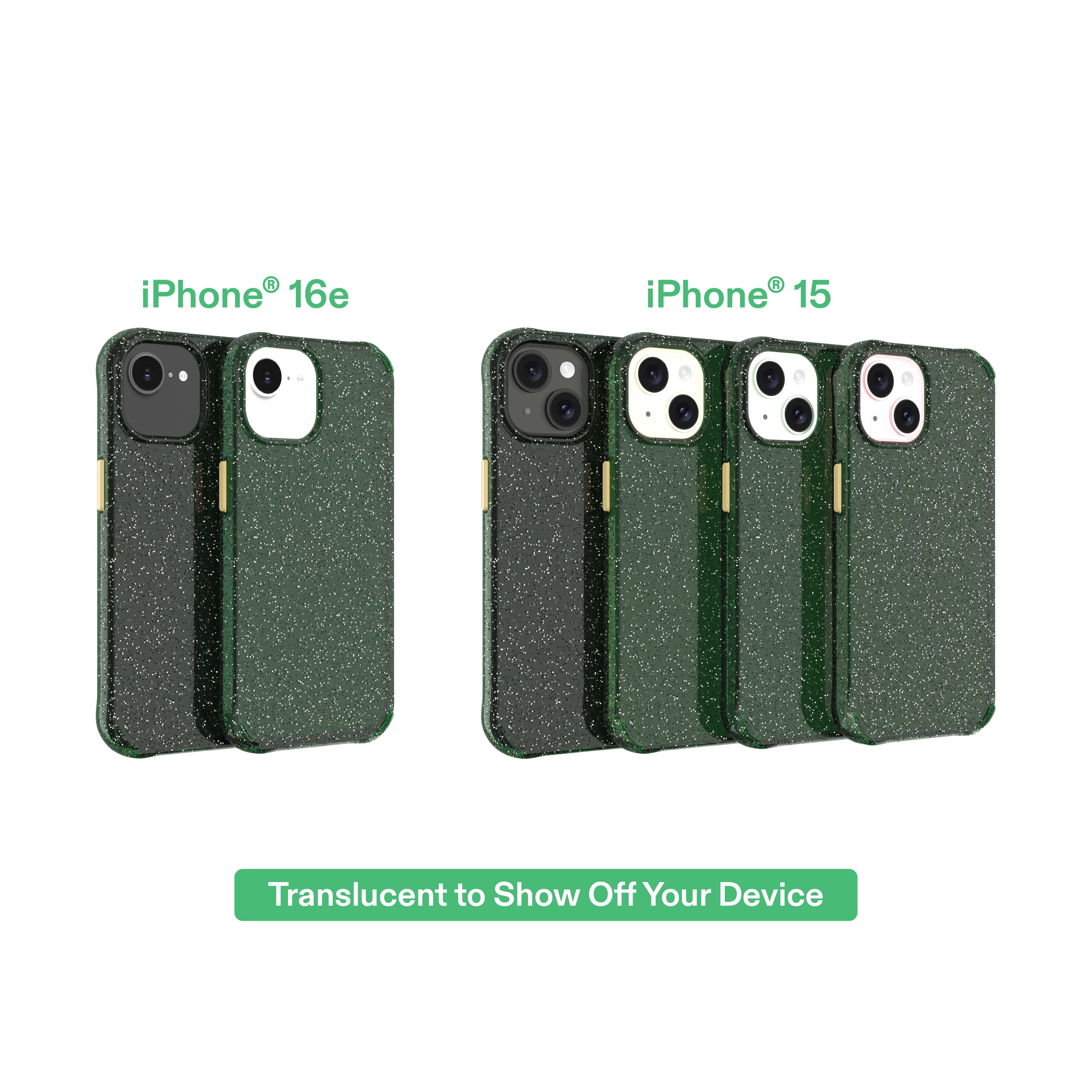 onn Sparkle Phone Case for iPhone 17e / iPhone 16e / iPhone 15 / iPhone 14 / iPhone 13 - Green with Gold Glitter