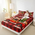 thumbnail image 4 of Manfei Cartoon Xmas Truck Twin Sheet Sets 3 Pieces, Santa Claus Tree Snowman Twin Fitted Sheet, Red Black Plaid Chekcered Flat Sheet, Breathable Home Decor, 4 of 7
