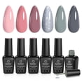 thumbnail image 1 of Set de esmaltes de uñas en gel con forma de escarabajos, 6 colores, rosa, nude y gris con purpurina, 1 of 9