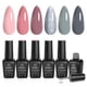 thumbnail image 1 of Set de esmaltes de uñas en gel con forma de escarabajos, 6 colores, rosa, nude y gris con purpurina, 1 of 9