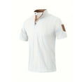 thumbnail image 4 of pstuiky camisetas de hombre, Blusa informal de color liso con botones y bolsillos, manga corta y cuello alto para hombre camisetas de hombre s, 4 of 9