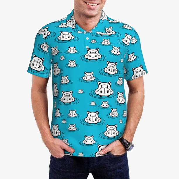 Balery Hippo In Water Head Camisa Polo de Hombre con Estampado, de Manga Corta y Tejido Medio, Camisa Tipo Golf Polo-Medium