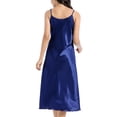 thumbnail image 5 of Defitshape Women's Satin Sleep Dress Deep V Neck Silk Nightgown Summer Long Pajama Gown Spaghetti Strap Sleeveless Chemises Tea Length Sleepwear Navy Blue X-Large, 5 of 5