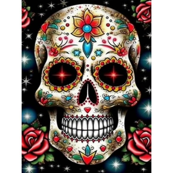 DIY 5D Diamond Painting Kit (for Adults) Diamond Painting "Rose Skull, Skull Flower" - Full Diamond Crystal Rhinestone Embroidery Craft Kit, Can Be Used as Gift, Wall Decoration