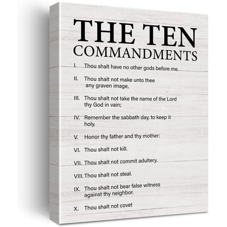 Positive Bible Verse the Ten Commandments Canvas Wall Art Christian Office Home Decor 10 Commandments Scripture Poster Picture Artwork 11.5 x15 (Wooden Framed)