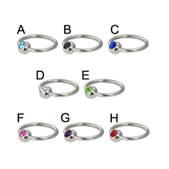 Captive Bead Ring With Jeweled Ball, 16 Ga,AB