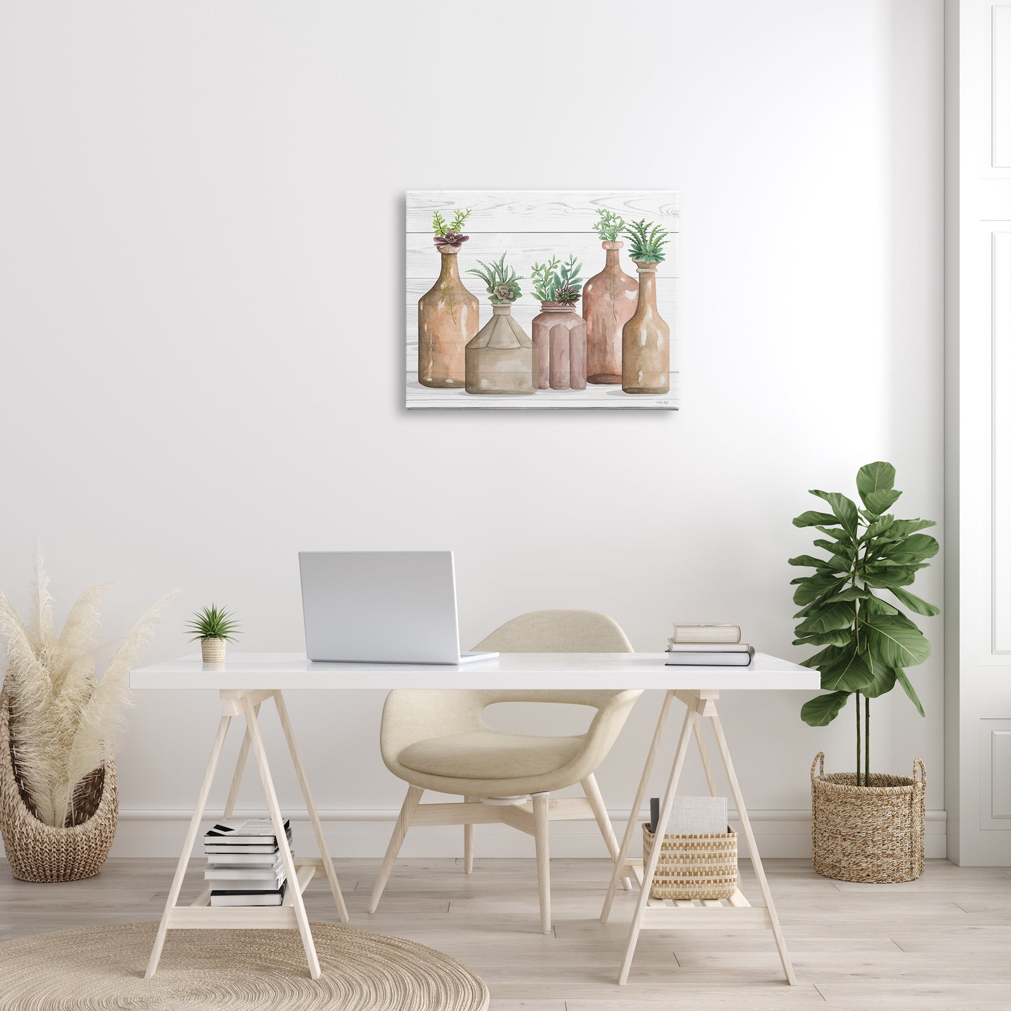 Stupell Industries Succulents Herbs Rustic Cottage Jars Leaves Arrangement Graphic Art Gallery Wrapped Canvas Print Wall Art, Design by Cindy Jacobs