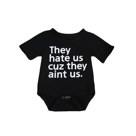 

Gwiyeopda Infant Baby Short Sleeve Rompers Letter Printed Bodysuits for Newborn Boys Girls Black