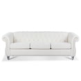 thumbnail image 3 of Accent Sofa Couch,84" Rolled Arm Three Seater Sofa Couch with Deep Button Decor and Nailhead,Upholstered Chesterfield Sofa Couch for Living Room, Bedroom and Apartment,White, 3 of 7