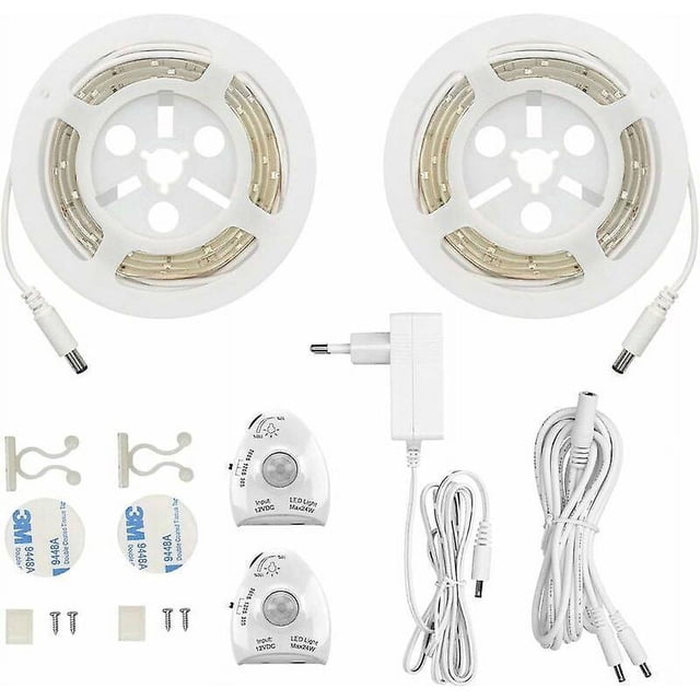 BR Barra de luz LED blanca cálida ajustable con sensor de movimiento y toma de corriente - Juego de 2