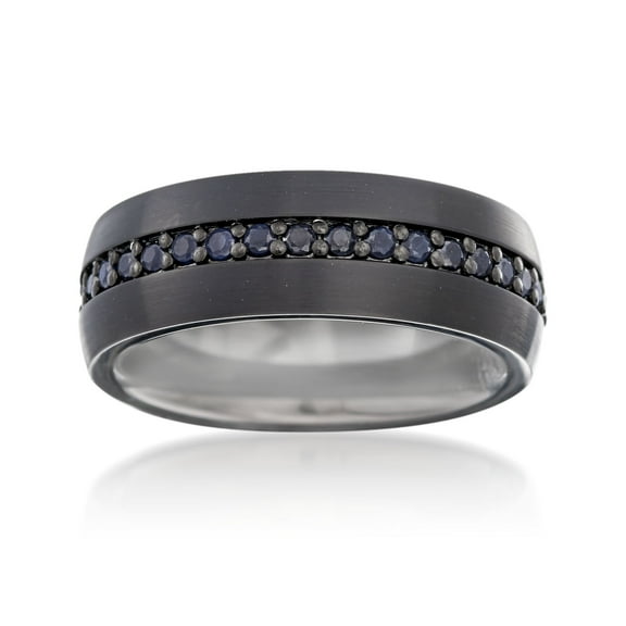 Ross-Simons Men's 1.00 ct. t.w. Black Sapphire Eternity Wedding Ring in Tungsten Carbide for Male, Adult