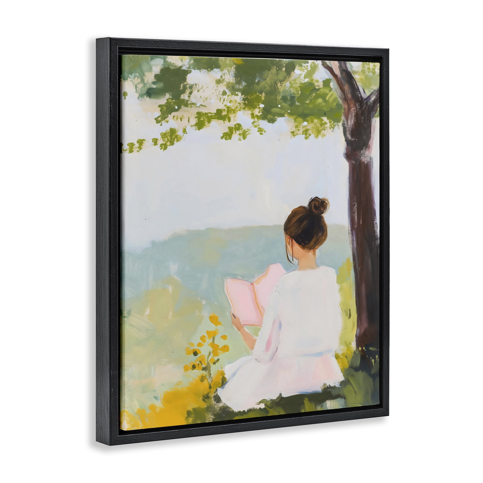 Stupell Industries Girl Reading in Nature Black Framed Floater Canvas Wall Art, design by The Prints Vibe