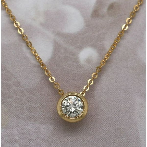 14K Yellow Gold Plated 1Ct Simulated Diamond Round Solitaire Pendant Necklaces