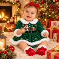 thumbnail image 6 of AWZXDE Baby Girl Christmas Skirted Romper Outfit Long Sleeve Plaid Dress Bodysuit With Rhinestone Buckle Belt For Xmas Family Photos, 6 of 6