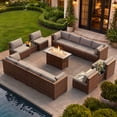 thumbnail image 5 of Lofka 7-Piece PE Rattan Patio Furniture Set, All-Weather Outdoor Sectional Sofa with Glass Coffee Table & Waterproof Gray Cushions, Modular Wicker Conversation Set for Backyard, Garden, Poolside, 5 of 13