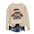 thumbnail image 5 of asdoklhq Christmas Long Sleeve Going Out Tops for Women Round Neck Christmas Printed Sweatshirt Long Sleeved Top Sweatshirt Khaki M, 5 of 6