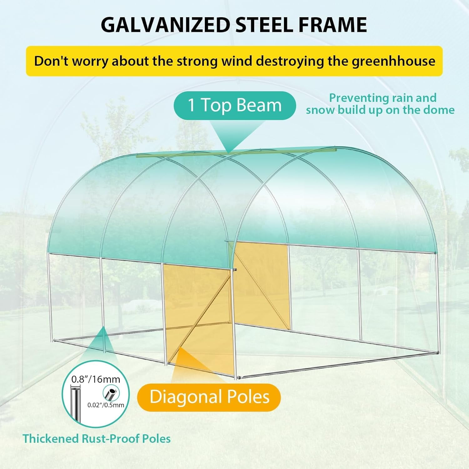Acekid 8x13x7FT Walk-in Greenhouse, Portable Tunnel Tent with 19x0.6 Galvanized Pipes, Full-Opening Zipper Door & 6 Screen Windows, Outdoor Greenhouse