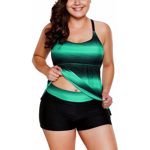 Plus Size Bathing Suits for Women Color Block Striped Tankini Swimsuits
