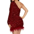 thumbnail image 2 of hirigin Women Long Sleeve Dress Feather Sequin One Shoulder Bodycon Party Dress for Beach Club Streetwear, 2 of 3
