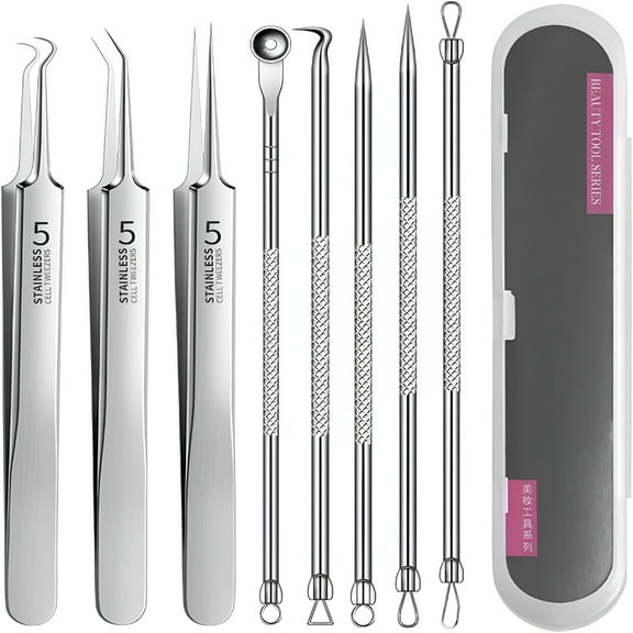 EXLEAF 2026 New Blackhead Tools,Blackhead Removal Tools,Stainless Steel Blackhead Remover Kit,Professional Facial Blackhead Remover Tweezers,Pore Cleaner Tool (Set B) for Home,Spa,Beauty,Salon