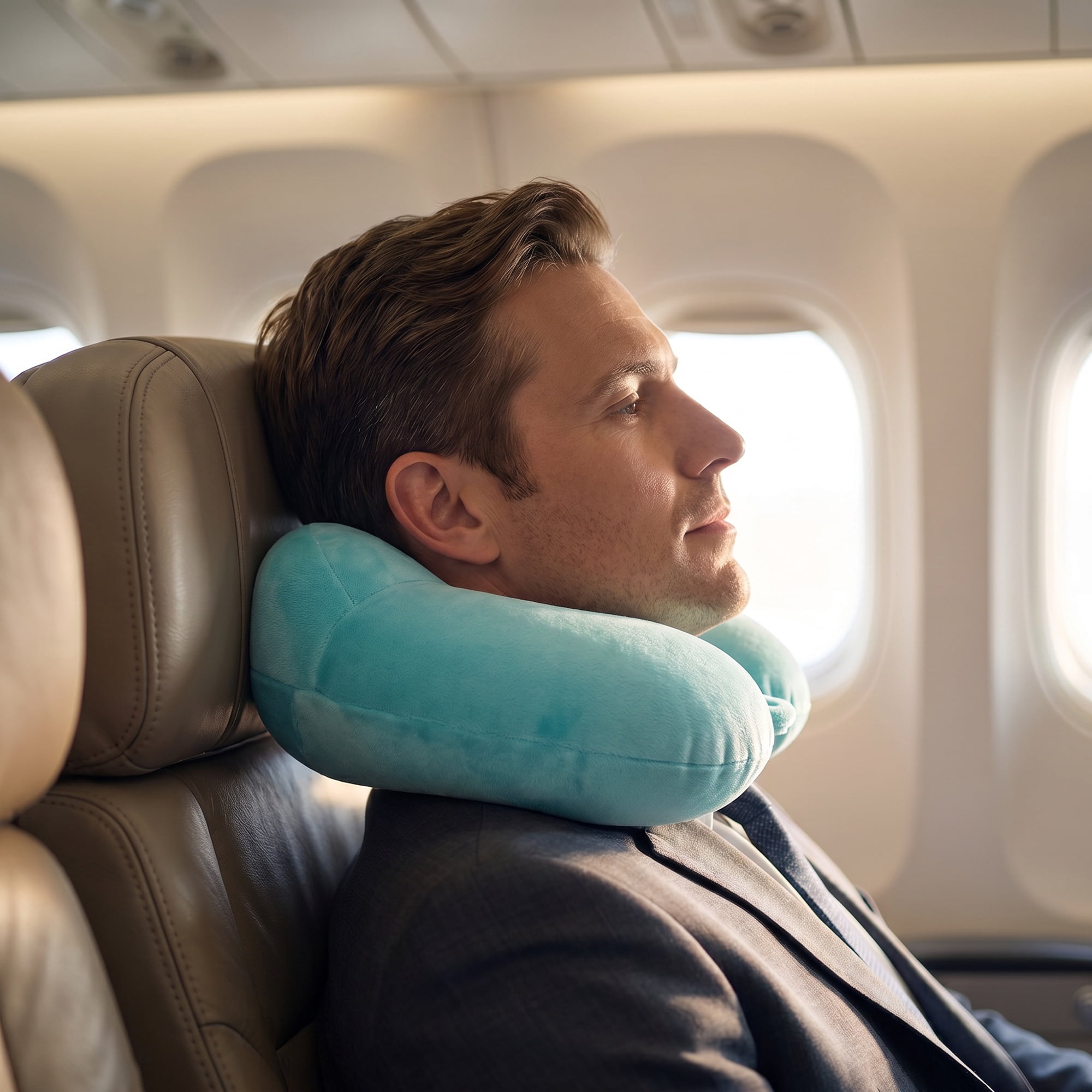 Unique Bargains Memory Foam U Shape Travel Neck Pillow Snap Closure Lake blue 12"x11"x5"