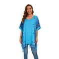 thumbnail image 3 of Beautybatik Blue Women Plus Size Tunic Tops Boho Flora Printed Short Sleeve V Neck Shirt 3x, 3 of 7