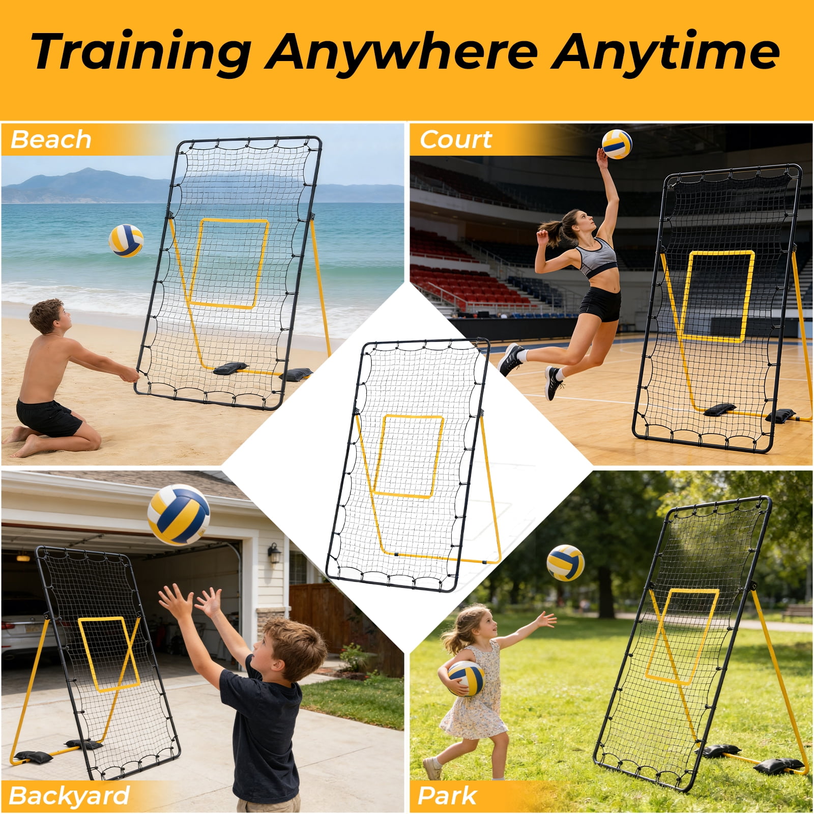 CONCETTA Volleyball Rebounder Net, Adjustable Angle Ball Return Equipment for Indoor Outdoor Use, Durable & Portable with Carry Bag