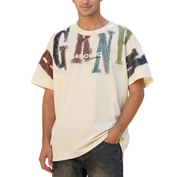 Mens Knit Polo Loose Fit Style Crew Neck Short Sleeved Mens Graphic T-Shirts,Beige,XL
