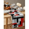 thumbnail image 6 of Red Black Table Runner Cotton Linen 60 Inch Holiday Dresser Scarves, Abstract Geometric Grey White Middle Century Tablerunner for Kitchen Coffee Dining Bedroom Dinner Scarf Décor 13''x60'', 6 of 9