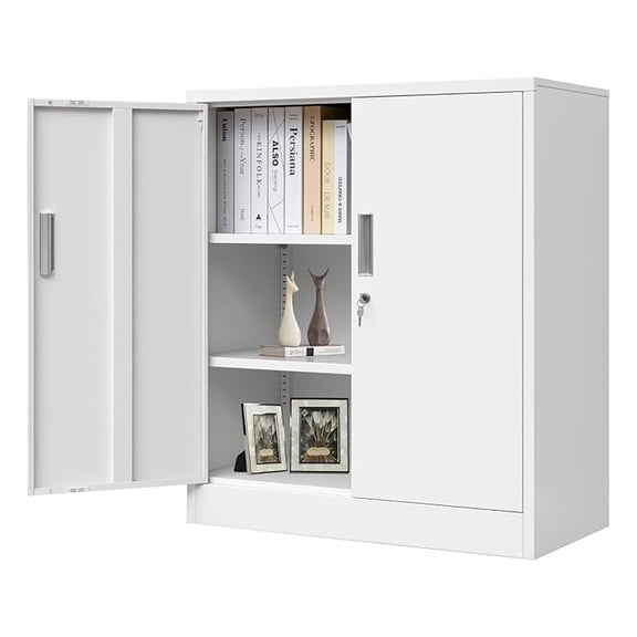 Metal Storage Cabinet, 36" H Locking Storage Cabinet with 2 Adjustable Shelves for Garage, Home, Office, Utility Room-White
