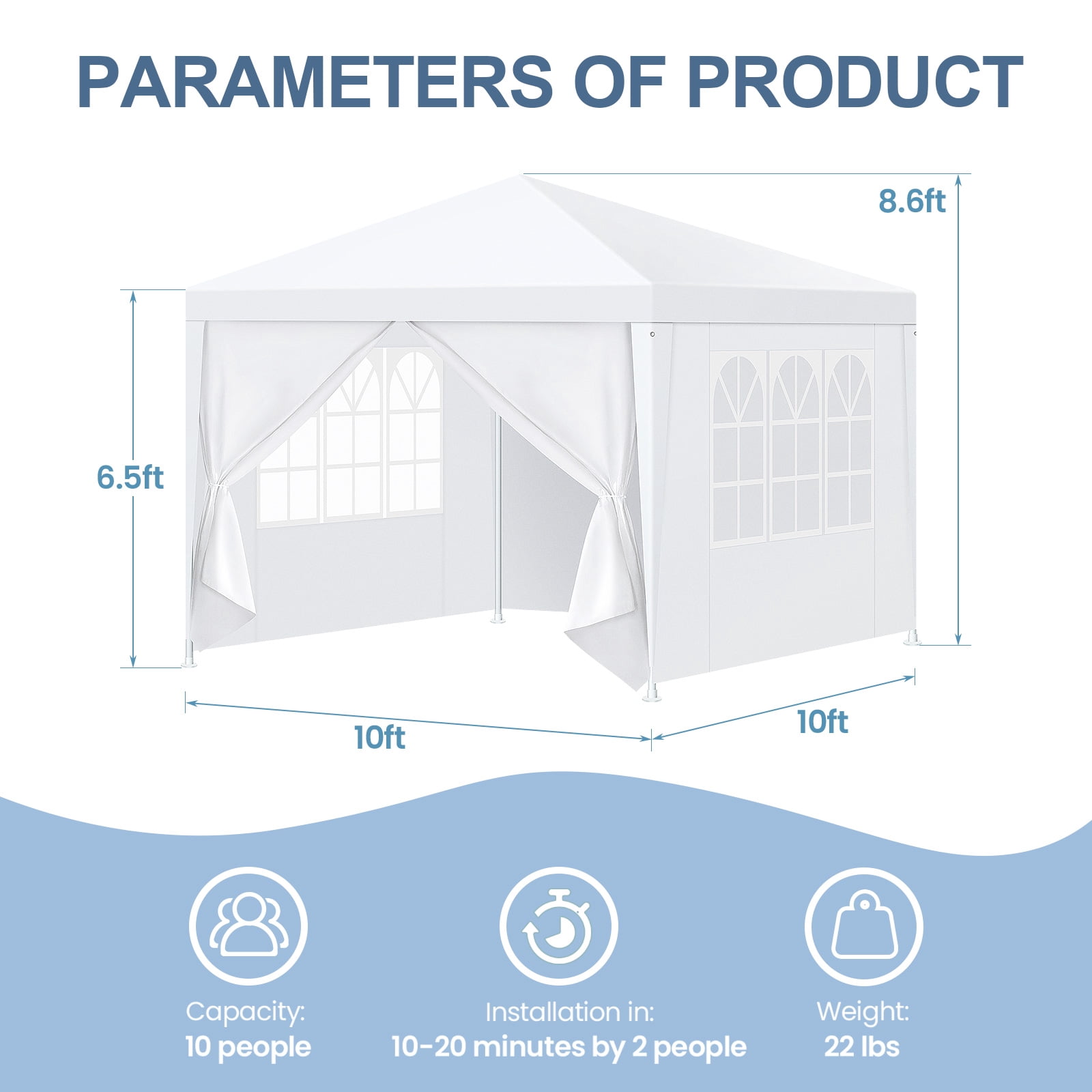 HOTEEL 10'x10' Canopy Party Tent with 2 Removable Sidewalls, Outdoor Tent for Parties, Event Tent, Patio Camping Gazebo, Portable Tent for Weddings, BBQ, Parties, Waterproof, White