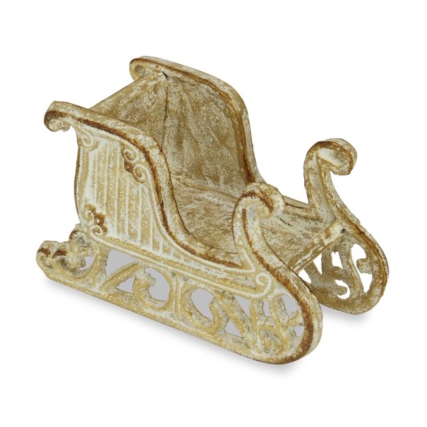7" Gold and White Christmas Sleigh Contemporary Handmade Tabletop Decor