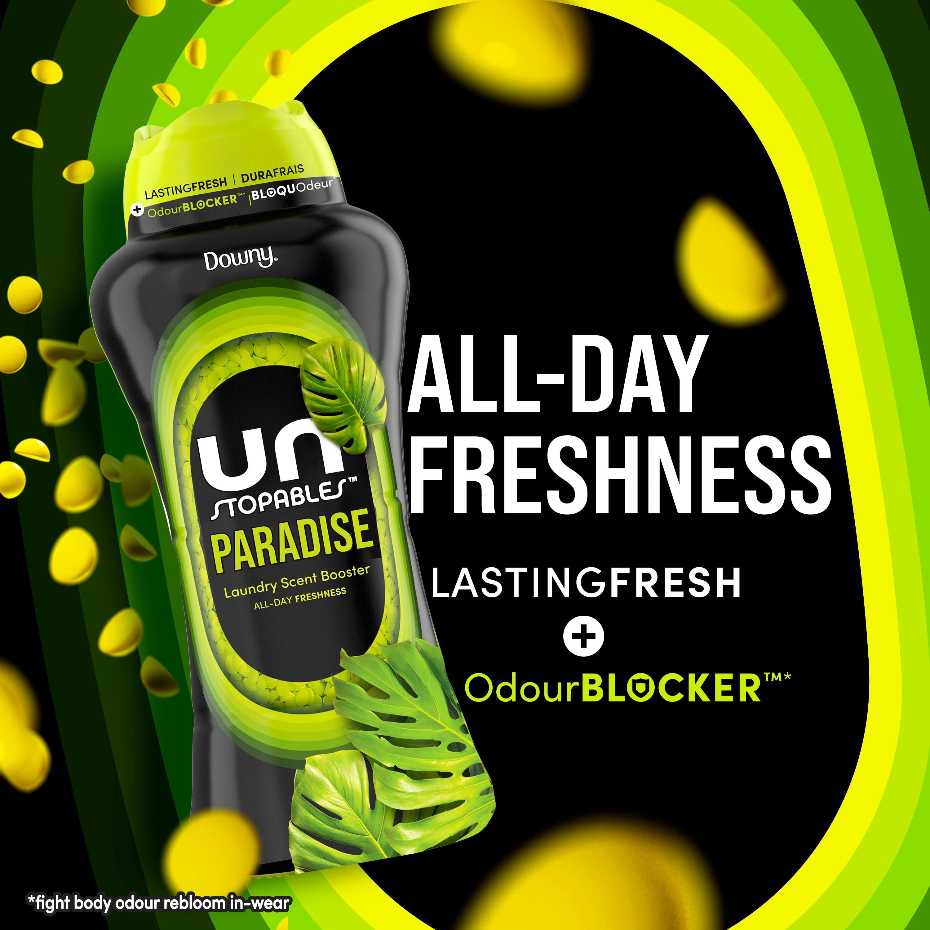 Perles de rehausseur de parfum pour lessive Downy Unstopables, parfum Paradis, perles pour la lessive pour protéger contre les odeurs, perles rehausse-parfum Downy, rehausseurs de parfum pour lessive 680G