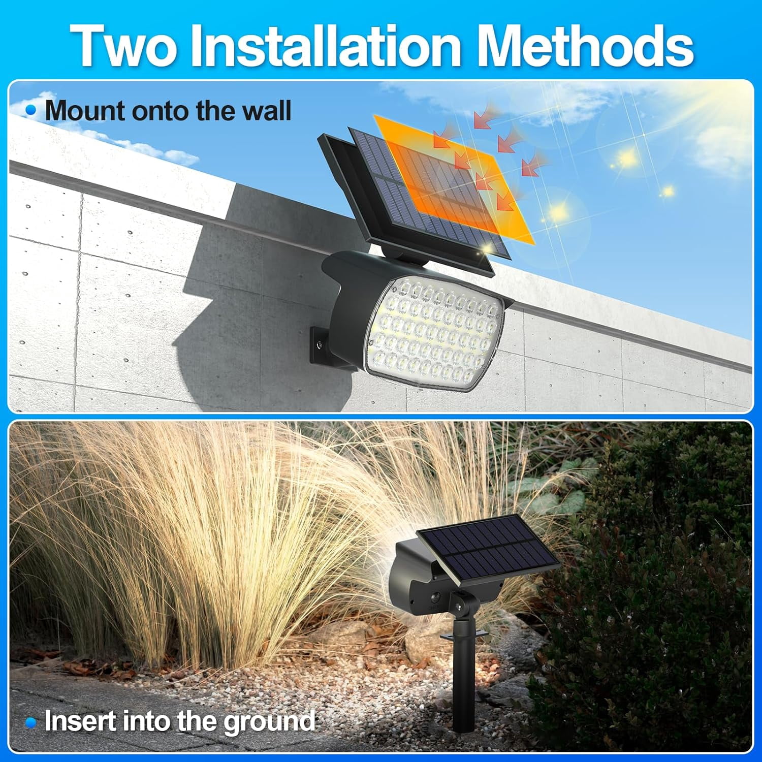 Solar Lights Outdoor, 4 pack 108 LED, IP65 Waterproof, 3 Modes, Large Solar Panel, Landscape Solar Spotlights for Garden, Yard, Pathway - Cool White