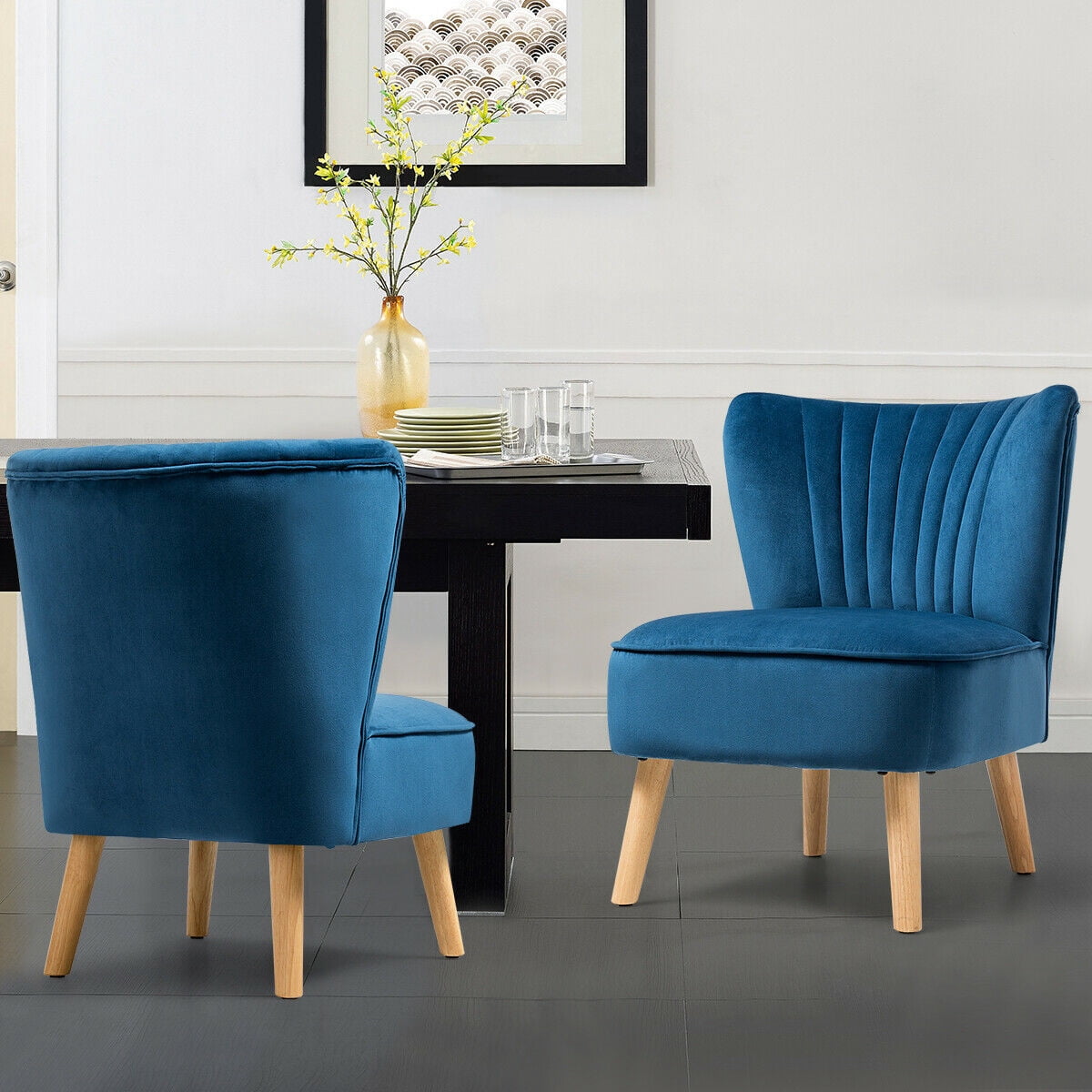 Gymax 2PCS Accent Leisure Chair Single Sofa Armless w/ Wood Legs Blue
