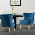 thumbnail image 4 of Gymax 2PCS Accent Chair Leisure Chair Single Sofa Armless w/ Wood Legs Blue, 4 of 10