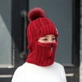 thumbnail image 3 of Bibifish Womens Red Knit Trapper Hat Pom-Pom & Zipper Mask Warm Soft One-Piece Casual Winter Outdoor Cold-Weather Protective Hat, 3 of 7
