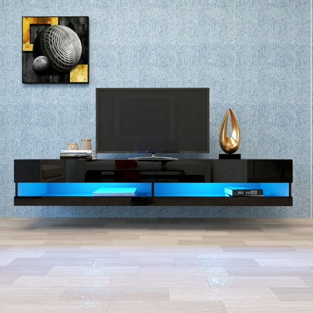 Tophomer Wall Mounted Tv Stand Floating Cabinet With 20 Colors Led Lights For Up To 80 Black Com Tophomer Wall Mounted Tv Stand Floating, Flat Screen Tv Cabinet Wall Mount