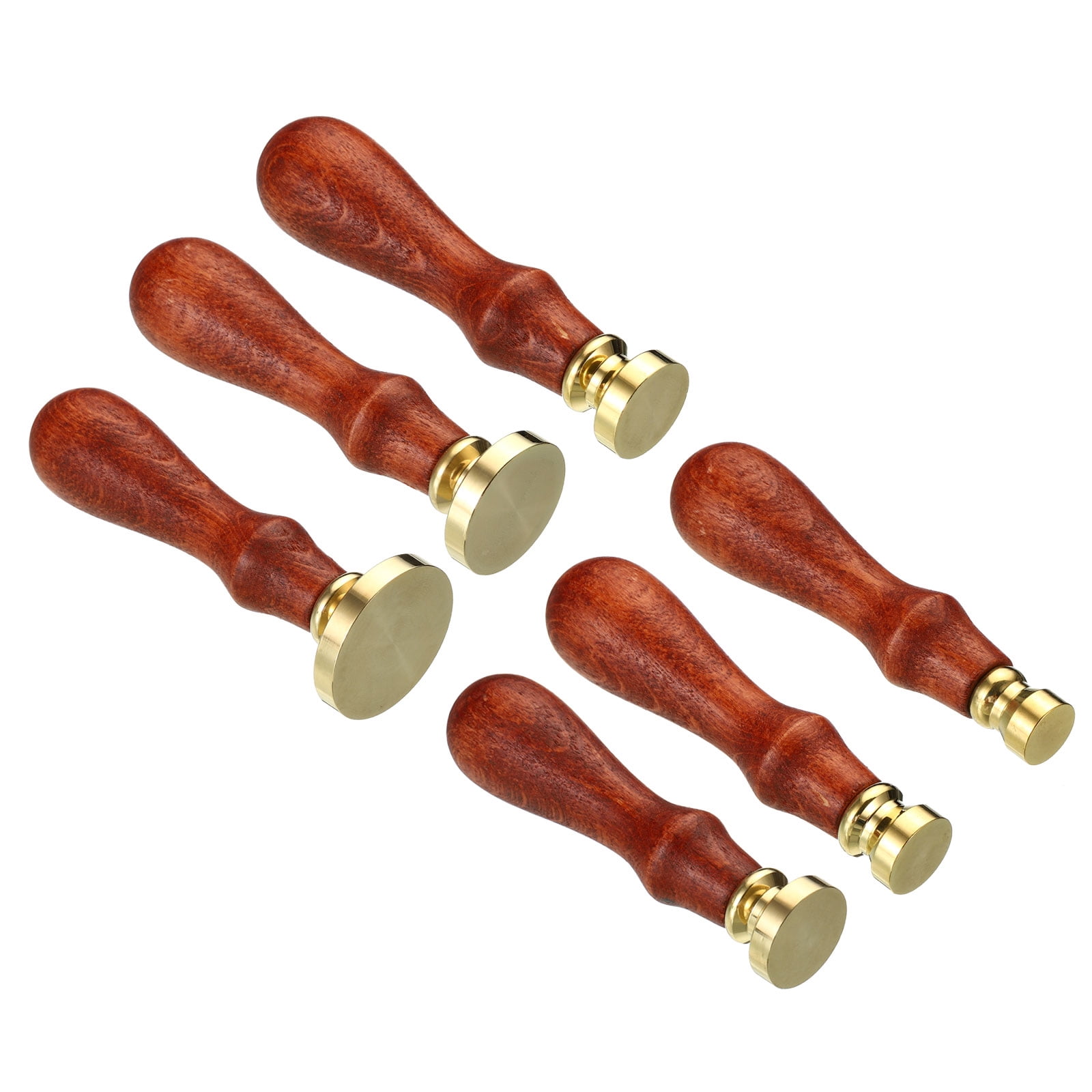 Unique Bargains Round Wax Seal Stamp 6pcs Removable Brass Head Crafting Golden Brown 4.72"