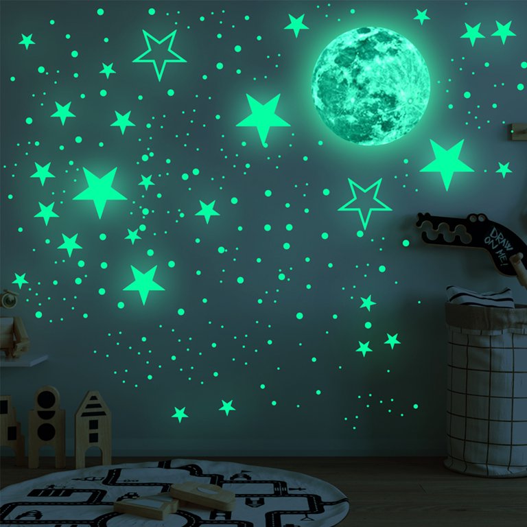 435PCS Pink Green Blue Luminous Moon Stars Wall Stickers for Kids