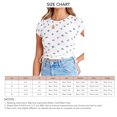 thumbnail image 6 of Women Round Neck Floral Print Top Drawstring Side Slim Shirt Pure Color Shirt For Summer Red and White XL, 6 of 6