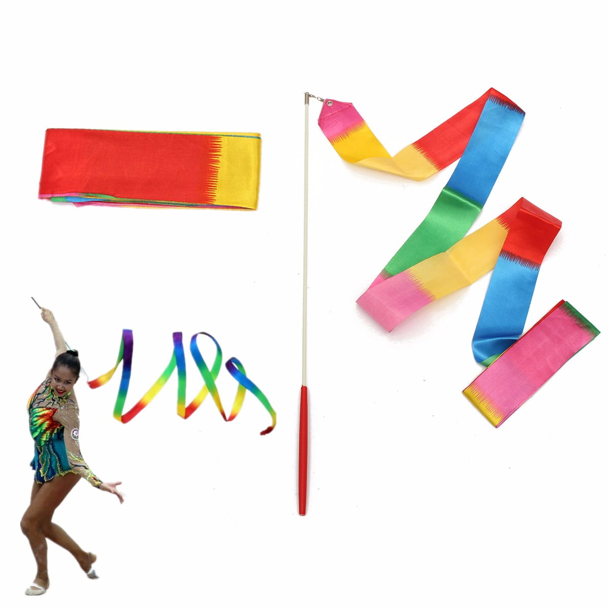M.way 4M/13FT Long Gym Dance Ribbon Rhythmic Gymnastic Streamer Rod How Long Is Rhythmic Gymnastics Ribbon